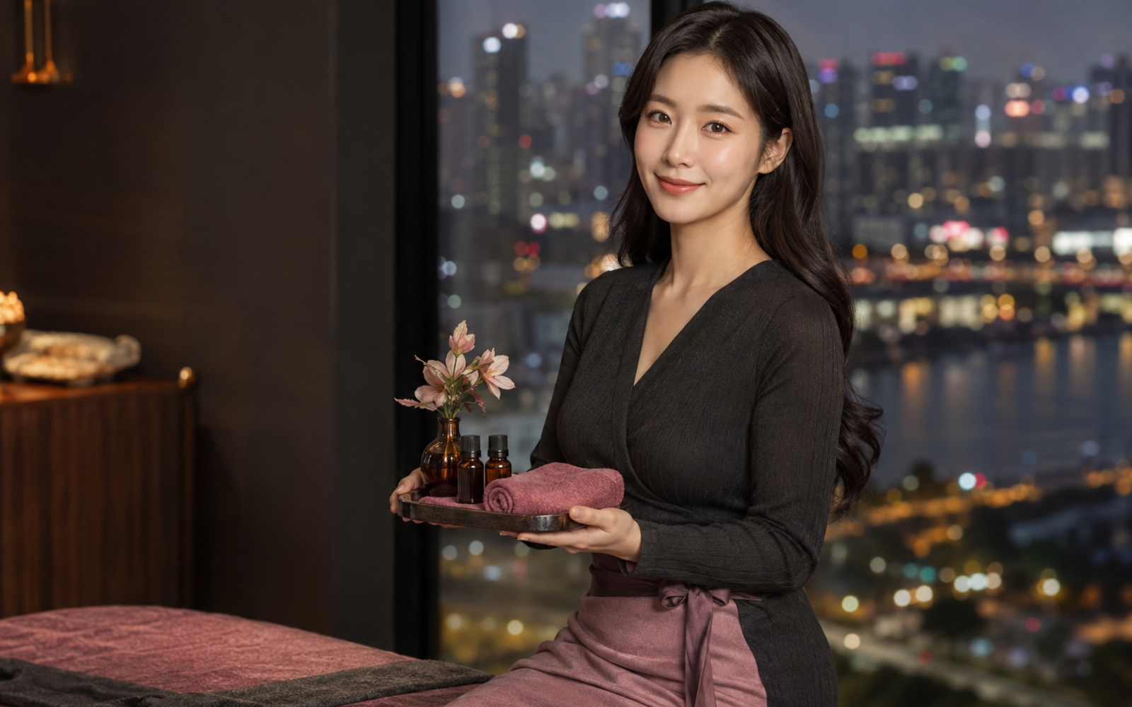 서울 송파구 방문 홈케어를 안내하는 젊은 성인 한국 여성 관리사